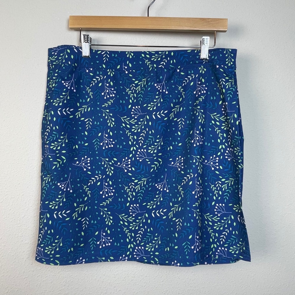 RipSkirt Blue‎ Floral Leaf Print A-Line Skirt Women's Large Resort Beach